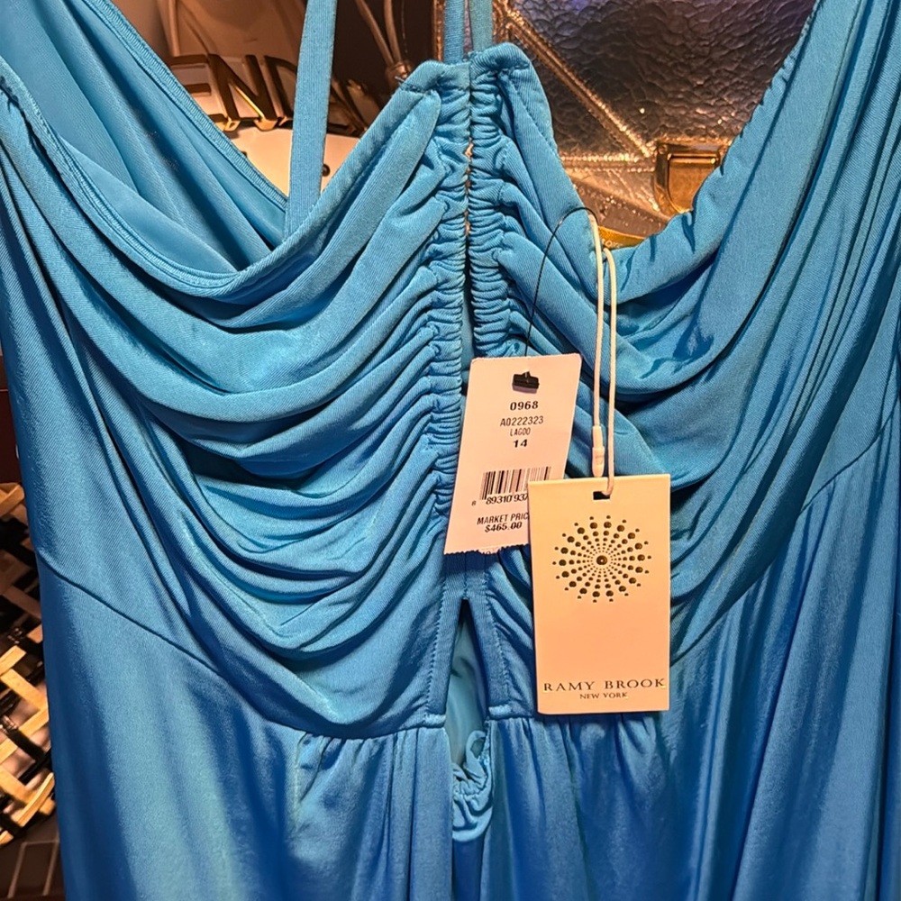 🩵 NWT Ramy Brook lagoon blue Samba halter keyhole dress size 14/XL $465 - Picture 11 of 13